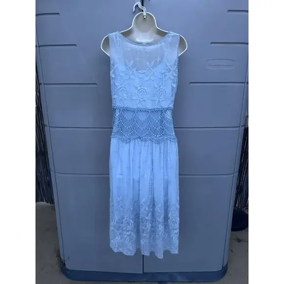SUNDANCE Love Always Blue Lace Overlay Midi Dress Sz 6 Beach Coastal Romantic - Picture 7 of 14